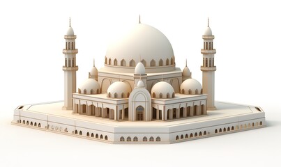 Fototapeta na wymiar A light brown mosque concept design on a white background. generative AI
