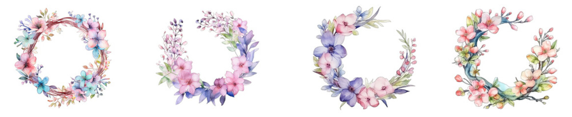 wreath with pink and blue flower bouquets in png