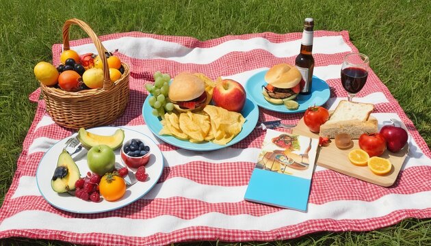Embracing the Outdoors: A Picnic Blanket with Food and Hobbies