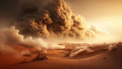 Nature beauty in a sunset  sand dunes, sky, and sunlight generated by AI