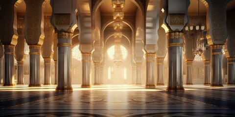 Photo of interiors in a magnificent and beautiful mosque. generative AI - obrazy, fototapety, plakaty