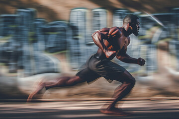  Blurry Action and Dynamic Movement of a Runner  in Urban Area