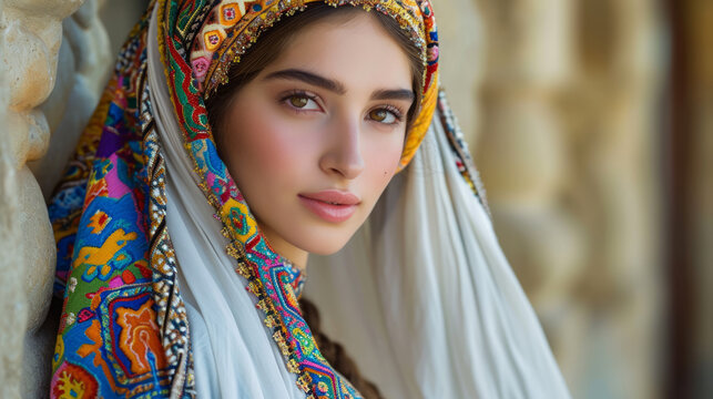 Portrait of beautiful islamic girl wearing traditional clothes.