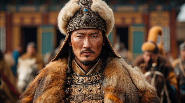 Mongol commander with the army ready for battle.