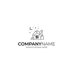 Fototapeta premium Stone age house line art logo, Ancient building icon vector