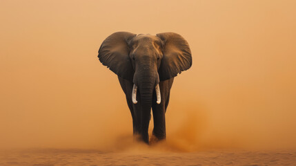 Elephant in a dust storm.