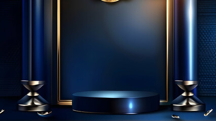 Dark Blue Golden Royal Awards Graphics Background. Lines Growing Elegant Shine Spark. Luxury Premium Corporate Abstract Design Template.