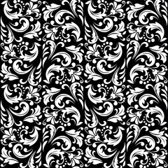 Flower pattern. Seamless white and black ornament. Graphic vector background. Ornament for fabric, wallpaper, packaging