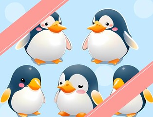 Obraz premium 可愛いペンギン アイコンセット風文字入れ壁紙背景