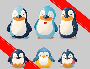 Naklejka premium 可愛いペンギン アイコンセット風文字入れ壁紙背景