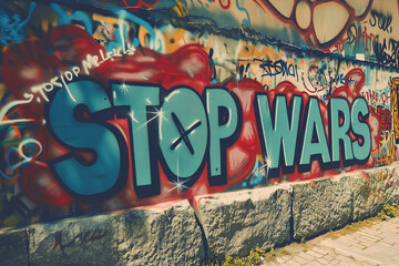 Naklejka premium Stop Wars graffiti on a wall