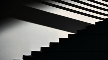 Modern Architectural Design with Shadows, Abstract Black and White Pattern on a Wall, Geometric Structure and Texture