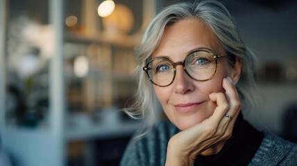 Obraz premium Caucasian middle aged woman wearing pair of glasses in optical store