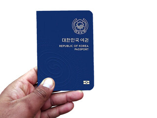 South Korea passport holding in hand