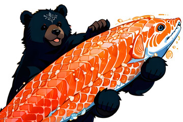 Bear likes salmon. Draw it.Gernerative ai