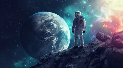 Photo sur Plexiglas Univers Spaceman and planet, human in space concept