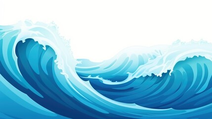 Ocean Water Wave Copy Space. Isolated Blue, Happy Cartoon Wave
