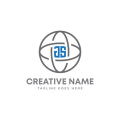 Obraz premium Initial letter JS and Globe Digital marketing, data analysis and wealth management money security company logo design