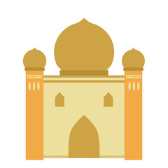 Doodle mosque with beautiful shape and cute illustration Ramadan Eid Mubarak with cream yellow and gold colors that can be use for social media, sticker, wallpaper, decoration, card, e.t.c	