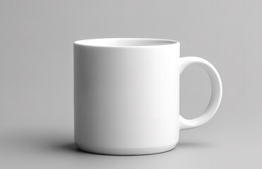 Shiny white cup in photo on gray background. generative AI