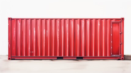 A blue shipping container, white background, in a watercolor style, white background.