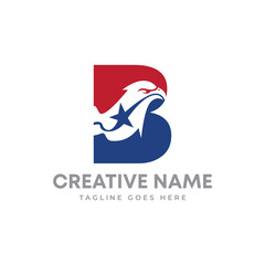 American flag color with eagle head and initial letter B logo. eagle and letter B logo mark.