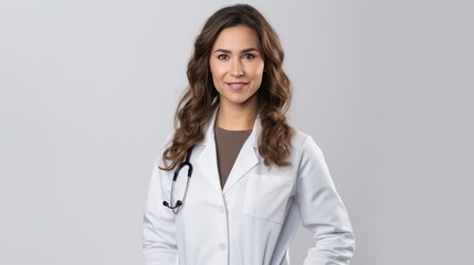 A Portrait of a beautiful happy young doctor on a white isolated transparent background.