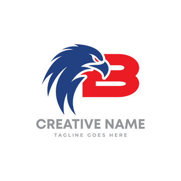 American flag color with eagle head and initial letter Blogo. eagle and letter B logo mark.