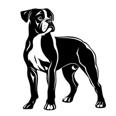 Boxer Dog Black and White Silhouette Vector SVG Laser Cut T- Shirt Design Print Generative AI
