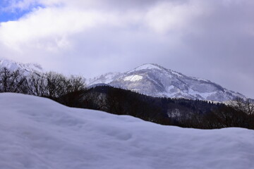 Fototapeta na wymiar Mountains near village of Shirakawa-go located in Gifu Prefecture, Japan.