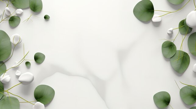 Green leaves in photo on Marble stone. generative AI