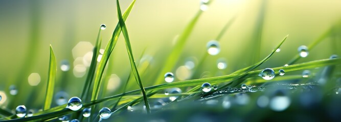 Green grass in the morning with water splashing effects on its surface. generative AI