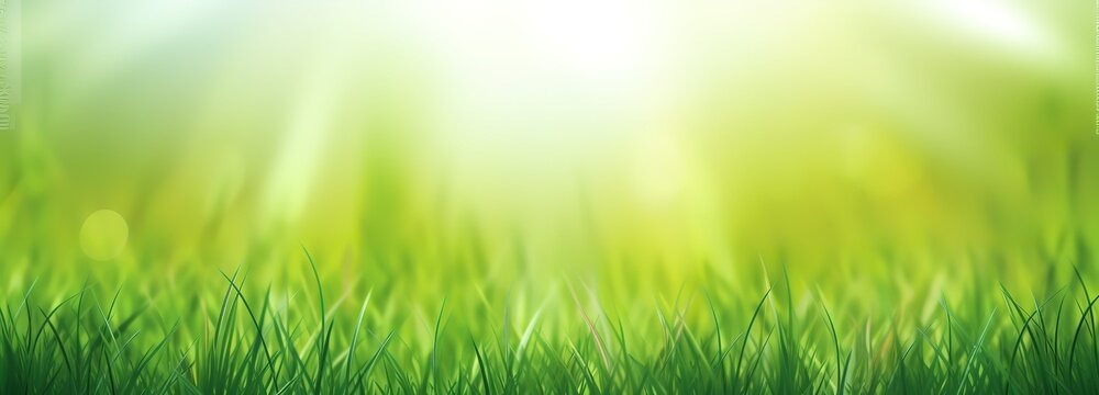 Green grass in the morning with the effect of water splashes on its surface and bright light from above.. generative AI