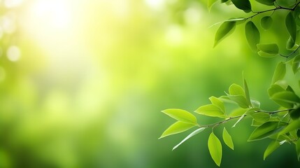 Green leaves in photo with a blurred background. generative AI