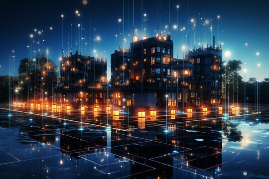 AI sensors managing energy consumption in buildings to reduce carbon footprint in a smart city, Generative AI