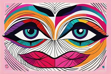 Abstract Artistic modern stylish print colourful lips and eyes