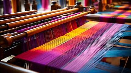a loom with many multicolored strips, generative ai - obrazy, fototapety, plakaty