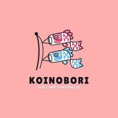 Koinobori Flag Logo, Carp Chronicles Traditional Culture Symbol Vector Icon Illustration
