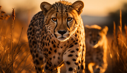 Cheetah walking in the savannah, majestic beauty in nature generated by AI
