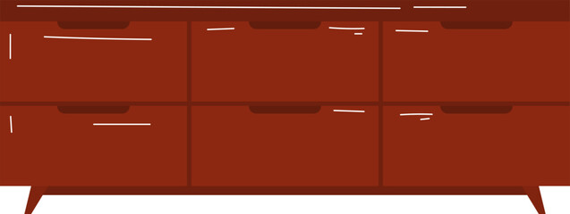 Red modern TV stand furniture in minimalist style. Living room interior design with stylish television cabinet. Home decor and furnishing vector illustration.