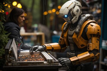 AI-controlled waste disposal robot sorting recyclables in a smart city, Generative AI