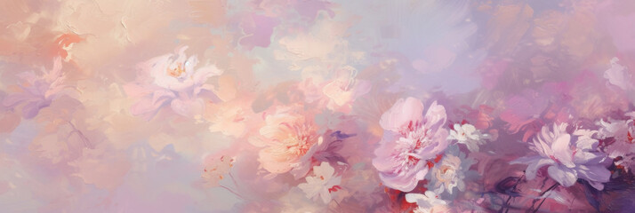 oil painting of floral with pink clouds and soft tones, generative AI