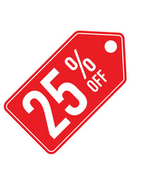 Save Big: 25% Off Red Sale Price Tag - Isolated on White Background