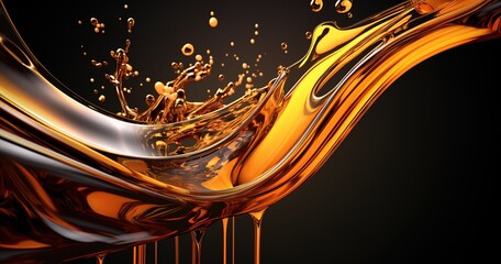 Golden yellow wavy oil splash background. generative AI
