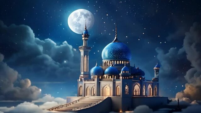 celebrate ramadan kareen and eid mubarak luxury islamic mosque above the clouds 