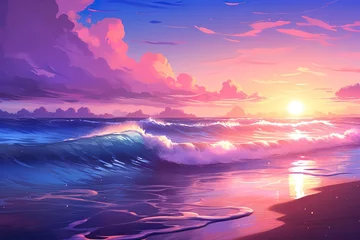 Foto op Canvas Sunset or summer sunrise over the sea. Calm waves. Bright warm colors. Morning or evening. The beauty of the sea. Seascape, work of art. Generative AI © STF Design 