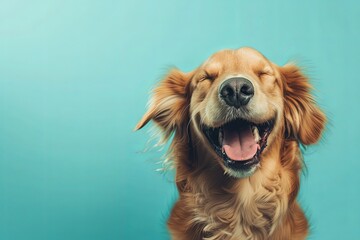 A photograph of a dog with its eyes closed in joy