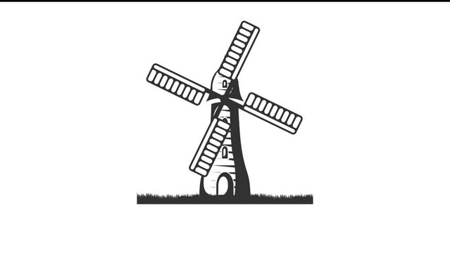 vintage rustic windmill farm animated video looping 4k video