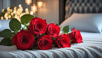 Fototapeta premium Luxurious Comfort with a Bouquet of Red Roses