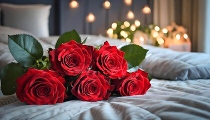 Fototapeta premium Luxurious Comfort with a Bouquet of Red Roses